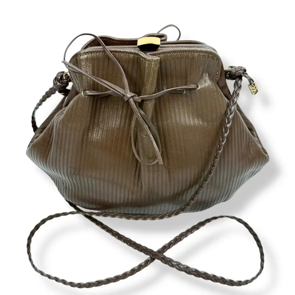 1960's kiss lock taupe striped leather mini purse by CORET MONTREAL CANADA - Picture 15 of 16